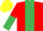 Silk - Red, emerald green stripe, halved sleeves, yellow cap