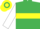 Silk - Emerald green, yellow hoop, white sleeves, yellow armlet, yellow & emerald green hooped cap