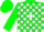 Silk - Green, white blocks, green 'hh' on white ball, green cap
