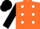 Silk - Orange, black 'js', white dots on black sleeves, black cap