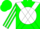 Silk - Hunter green  'hy' on white ball, white cross sashes, white stripe on sleeves, hunter green cap