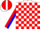 Silk - White, red blocks, blue_x in white dot, blue sleeves with red stripe