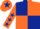 Silk - Dark Blue and Orange (quartered), Orange sleeves, Dark Blue stars, Orange cap, Dark Blue star
