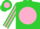 Silk - Lime green, pink ball, lime green k, black sleeves, pink stripe on sleeves