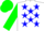 Silk - White with blue stars, green sleeves, white, blue, and green cap