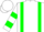 Silk - White, green circled 'jp' & braces, green bars on sleeves