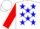 Silk - White, red & blue 'rm', blue stars, red sleeves, white cap