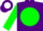 Silk - Purple, white 'jd jd' on green ball,green sleeves