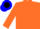 Silk - Orange, black 'mf' in blue ball, orange ball in blue bars on orange sleeves