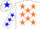 Silk - White, orange stars, blue stars on sleeves, white cap, blue and orange star