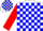 Silk - White and blue blocks, red 'dc', red sleeves
