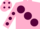 Silk - Pink, large maroon spots, pink sleeves, maroon spots and spots on cap