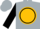 Silk - Silver, gold ball and emblem, black circle on sleeves, silver cap