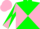 Silk - Hunter green and pink diagonal quarters, green and pick diagonally quartered sleeves, green and pink cap