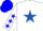 Silk - White, royal blue star, blue stars on sleeves, white cap, blue stars, blue cap