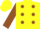 Silk - Yellow, 'aok' in brown dots, brown dots and cuffs on sleeves
