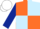 Silk - Orange & light blue quartered, dark blue sleeves, white cap