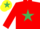 Silk - RED, emerald green star, yellow cap, emerald green star