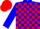 Silk - Blue, green, yellow and red blocks, white 'dt', red cap