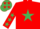 Silk - Red, emerald green star, emerald green stars on sleeves, emerald green cap, red stars