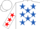 Silk - White, royal blue stars, white sleeves, red stars, white cap