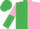 Silk - Emerald Green and Pink (halved), sleeves reversed, Emerald Green cap