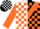 Silk - White and black diagonal halves, neon orange sash, orange blocks on left sleeve
