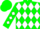 Silk - Green, white diamonds, white 'r', white diamonds on sleeves