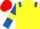 Silk - Yellow, royal blue epaulets, royal blue sleeves, yellow armlets, red cap