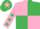 Silk - Pink and emerald green (quartered), pink sleeves, emerald green stars, emerald green cap, pink star