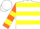 Silk - White, orange and yellow hoops, orange and yellow bars on sleeves, white cap