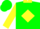 Silk - Green, yellow collar, green 'csw' in yellow diamond, yellow sleeves, green cap
