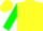 Silk - Yellow, yellow 'ny' inside green frame, yellow hoops on green sleeves