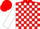 Silk - Red, white circled 'hd', white blocks on sleeves, red cap