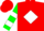 Silk - Red, green ''f'' on white diamond, green and white bars on sleeves