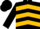 Silk - Black, gold shield with white 'mv', gold chevrons on black sleeves, black cap