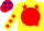 Silk - Yellow, blue 'mars' on red ball, blue and red stars