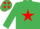 Silk - EMERALD GREEN, red star, emerald green cap, red stars