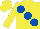 Silk - Yellow, large Royal Blue spots