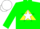 Silk - Green, red, blue, yellow triangle, white star, green sleeves, green and white cap