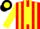 Silk - Red, yellow stripes on front and back, black 'sead' on front, black 'm' inside yellow ball on back, blue cuff on yellow sleeves
