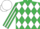 Silk - Emerald Green and White diamonds, striped sleeves, white cap