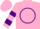 Silk - Pink, purple 'm' in circle, purple bars on sleeves, pink cap