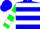 Silk - Blue, green and white hoops, green 'd&d' emblem on front, green and white bars on sleeves