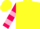 Silk - Yellow, hot pink 'w', two pink hoops on sleeves, yellow cap