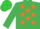 Silk - EMERALD GREEN, orange stars, emerald green sleeves, orange cap, em. green stars
