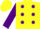 Silk - Teal, yellow wl, purple polka dots, yellow collar & epaulets, purple sleeves, yellow cuffs
