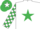 Silk - White, emerald green star, emerald green & white check sleeves, emerald green cap, white star