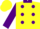 Silk - Yellow, purple collar & dots, purple bars & rams head on sleeves, yellow cap