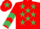 Silk - Red, emerald green stars, chevrons on sleeves, red cap, emerald green star